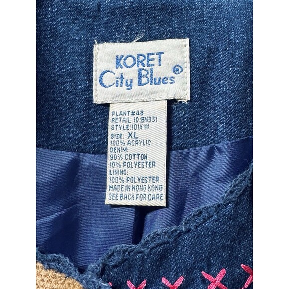 VTG Koret City Blues Embroidered Patchwork Cardigan Jacket Shacket w Denim XL - Picture 11 of 12